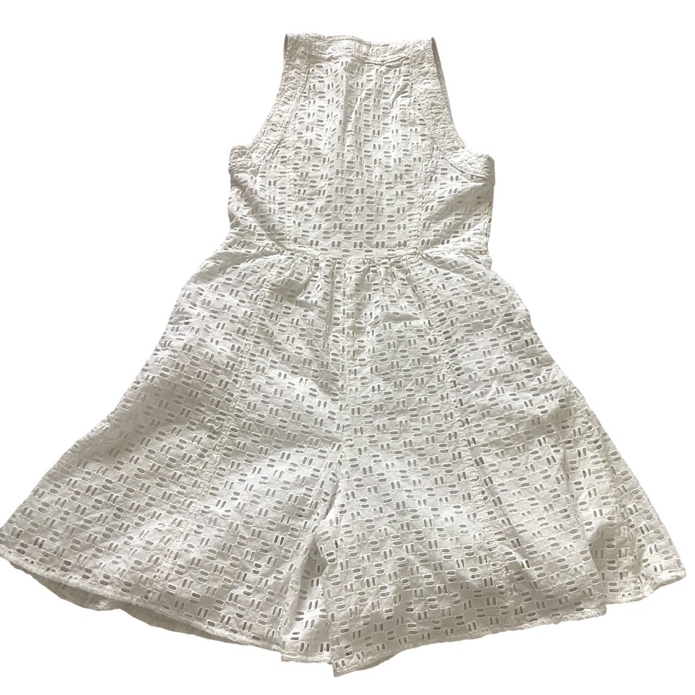 Anthropologie White Eyelet Cotton Button Front Romper Pockets Size 2 - Picture 11 of 12